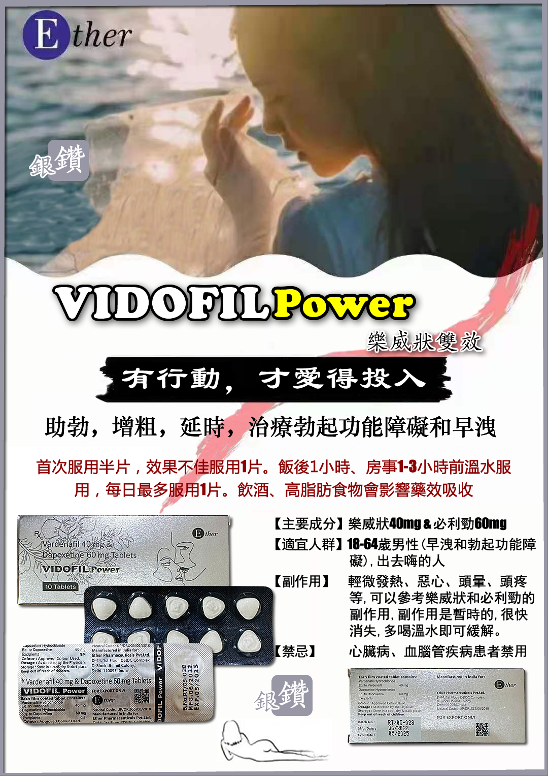 印度銀鑽VIDOFIL Power超級伐地那非 陽痿 早洩最佳選擇